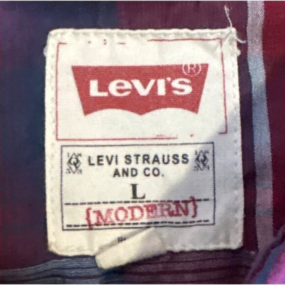 Levis Western Shirt L Mens Modern Fit Long Sleeve Plaid Snap Button Red & Blue - Picture 4 of 9
